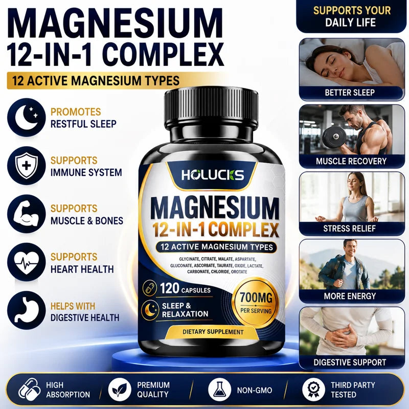 MagnaVital 7-in-1 Pure Magnesium Glycinate Complex – Muscle Recovery, Deep Sleep, Nerve Calming, Heart & Cognitive Memory Vitality