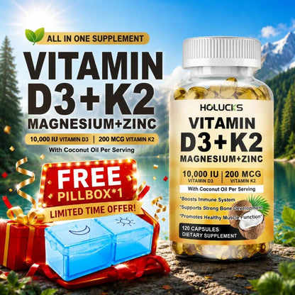 4-in-1 Vitamin Supplement, with D3 K2 MK7 & Coconut Oil, Improve Mood, Immunity & Whole body Vitality