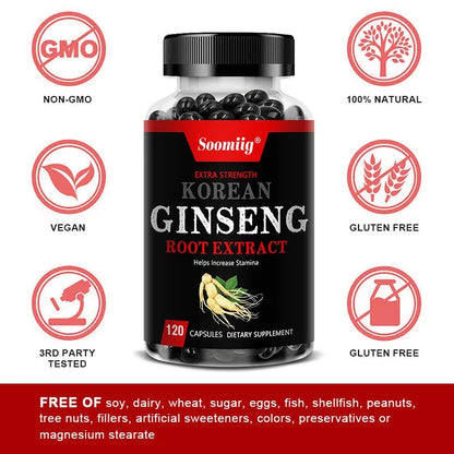 Strong Korean Ginseng 120 Vegetarian Capsules Energy Stamina | Premium Care