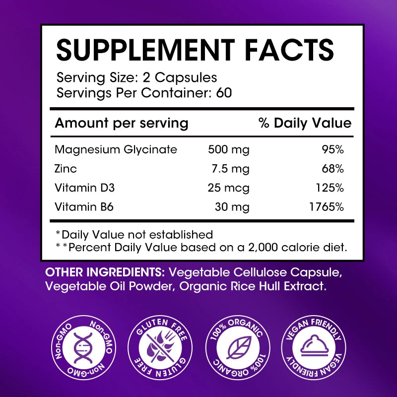 Garmtar Magnesium Glycinate 500mg with Zinc, D3 & B6 - Garmtar Pure Supplements