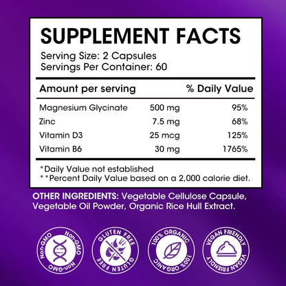 Garmtar Magnesium Glycinate 500mg with Zinc, D3 & B6 - Garmtar Pure Supplements