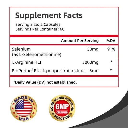 Pure L-Arginine Nitric Oxide Booster – Muscle Pumps, Circulation, Strength & Energy