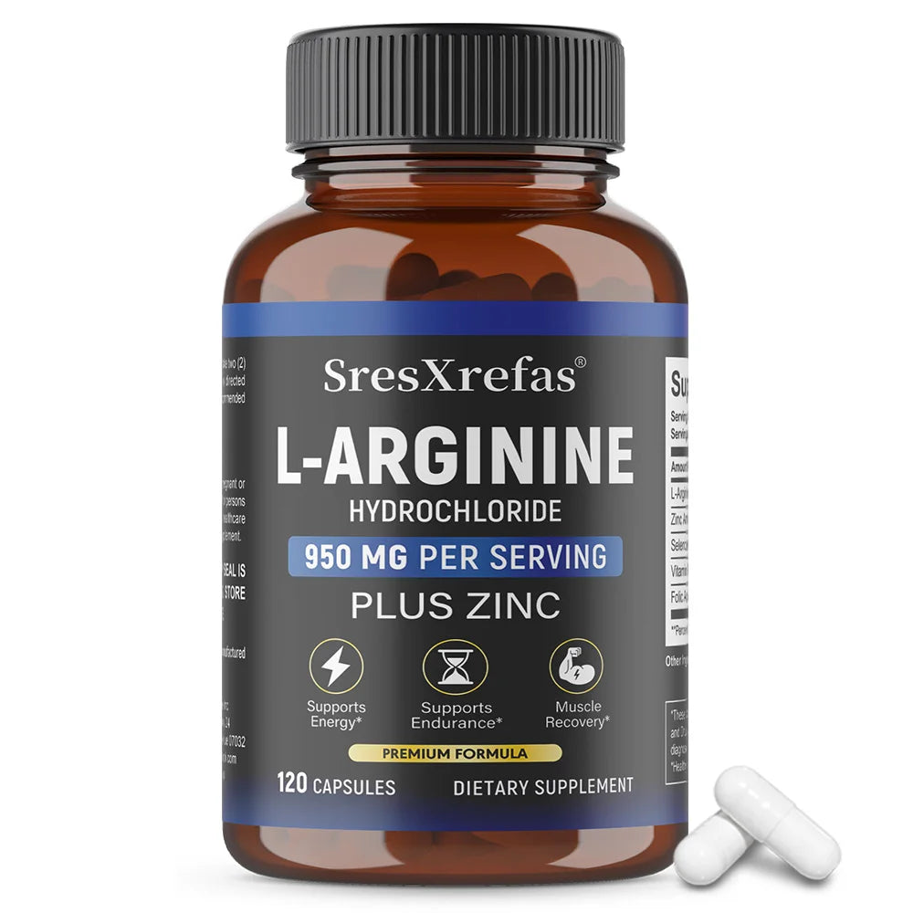 Men's L-Arginine 950mg Complex (120 Capsules) – Blood Circulation, Workout Endurance & Muscle Growth