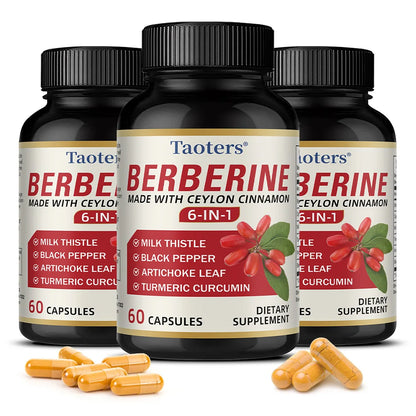 6 in 1 Supplement,Berberine with Ceylon Cinnamon,Turmeric,Milk Thistle,Artichoke,Black Pepper,Support Digestive Liver Health