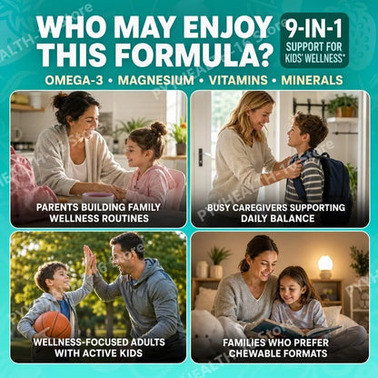Kids Multivitamin Gummies with Omega 3 Magnesium Zinc Vitamin C D3 B12 Mixed Berry Flavor Daily Wellness Supplement 60 Gummies