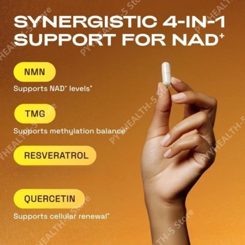 NMN 1000 Mg Capsule Supplement 4-in-1 Formula with TMG, Quercetin & Resveratrol NAD+ Supplement Supports Energy 60Capsules