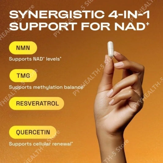 NMN 1000 Mg Capsule Supplement 4-in-1 Formula with TMG, Quercetin & Resveratrol NAD+ Supplement Supports Energy 60Capsules