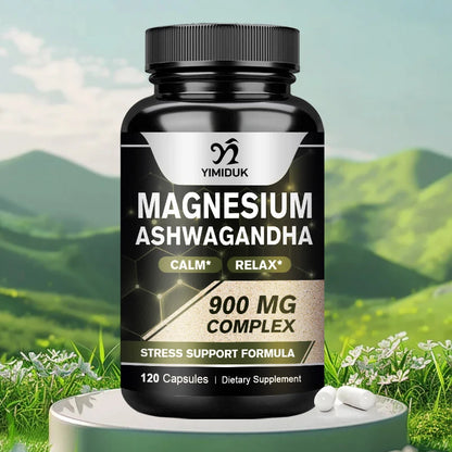 Magnesium + Ashwagandha Supplement, with Magnesium Citrate, Muscle Recovery, Heart & Bone Health, Calm & Relaxation