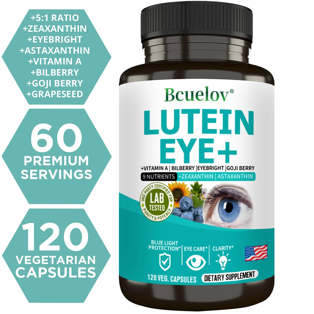 Lutein Supplement Containing Vitamin A, Zeaxanthin, Astaxanthin, and Bilberry Extract To Support Vision Health and Eye Health