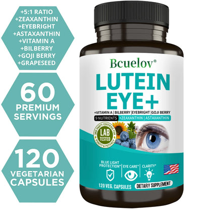 Lutein Supplement Containing Vitamin A, Zeaxanthin, Astaxanthin, and Bilberry Extract To Support Vision Health and Eye Health
