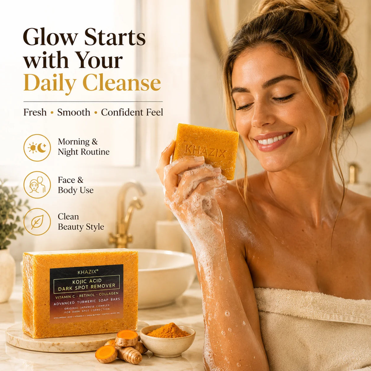 Turmeric Kojic Acid Face Body Soap Gentle Cleansing | Premium Care